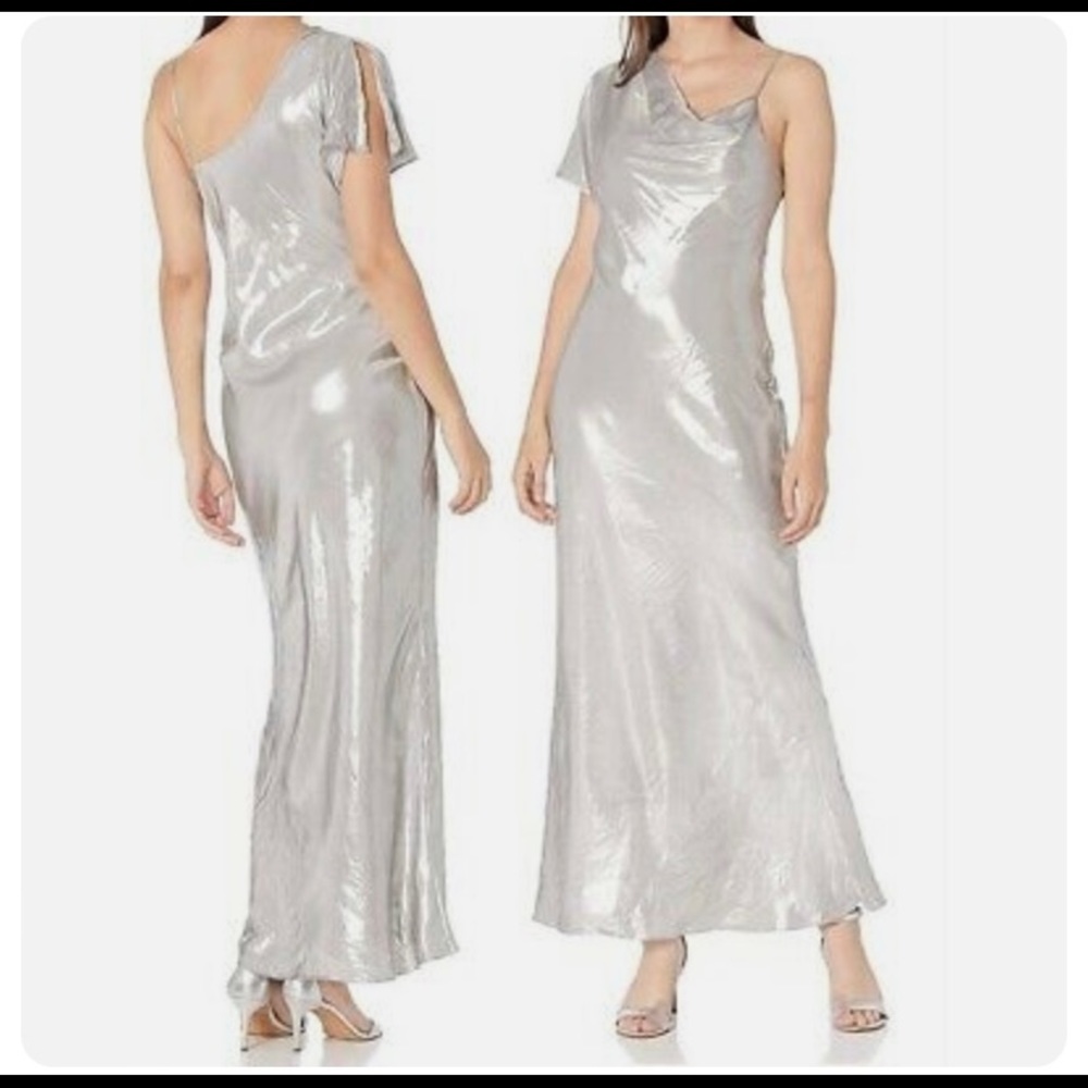 BCBG MaxAzria formal maxi silver dress